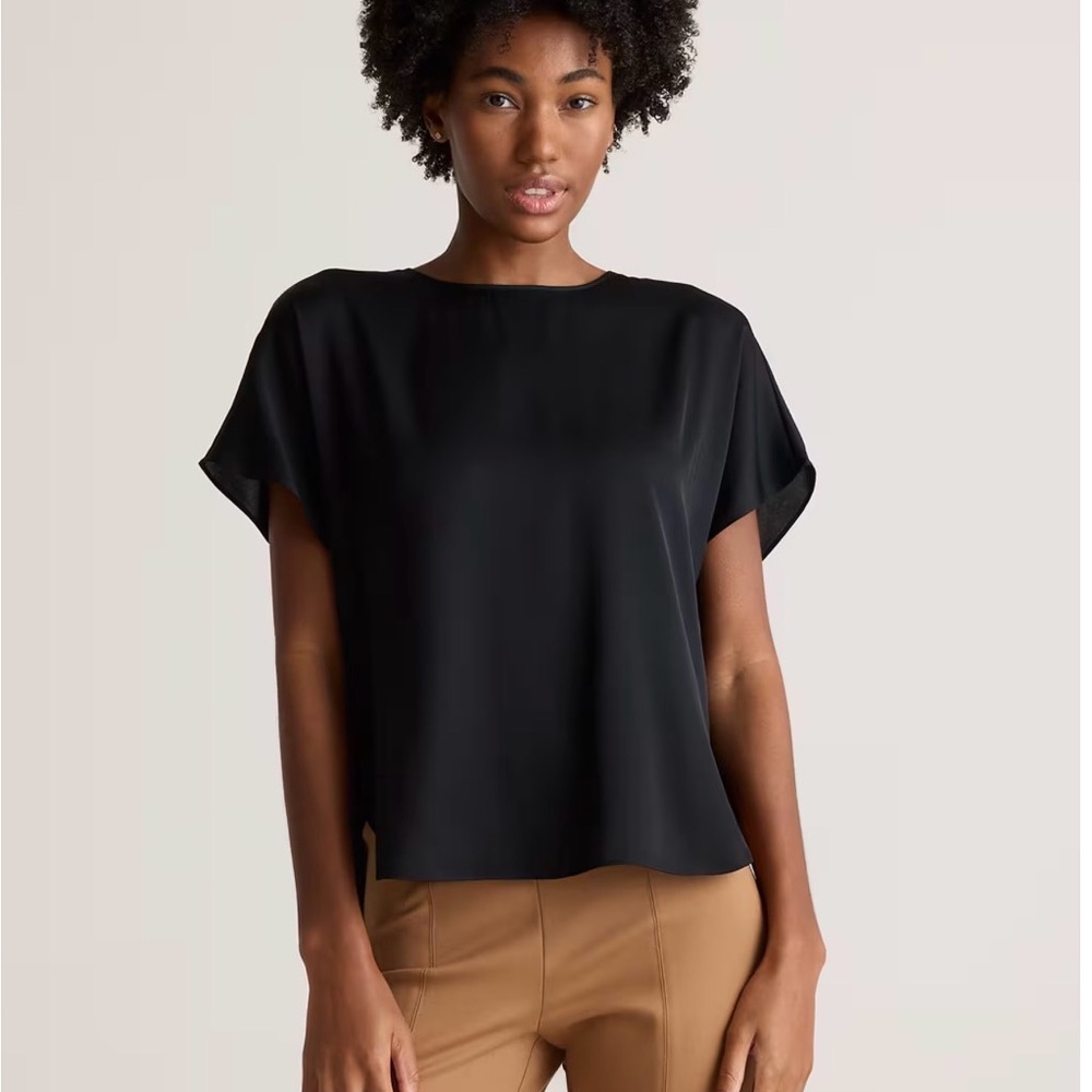 Quince Washable Stretch Silk Tee – Black